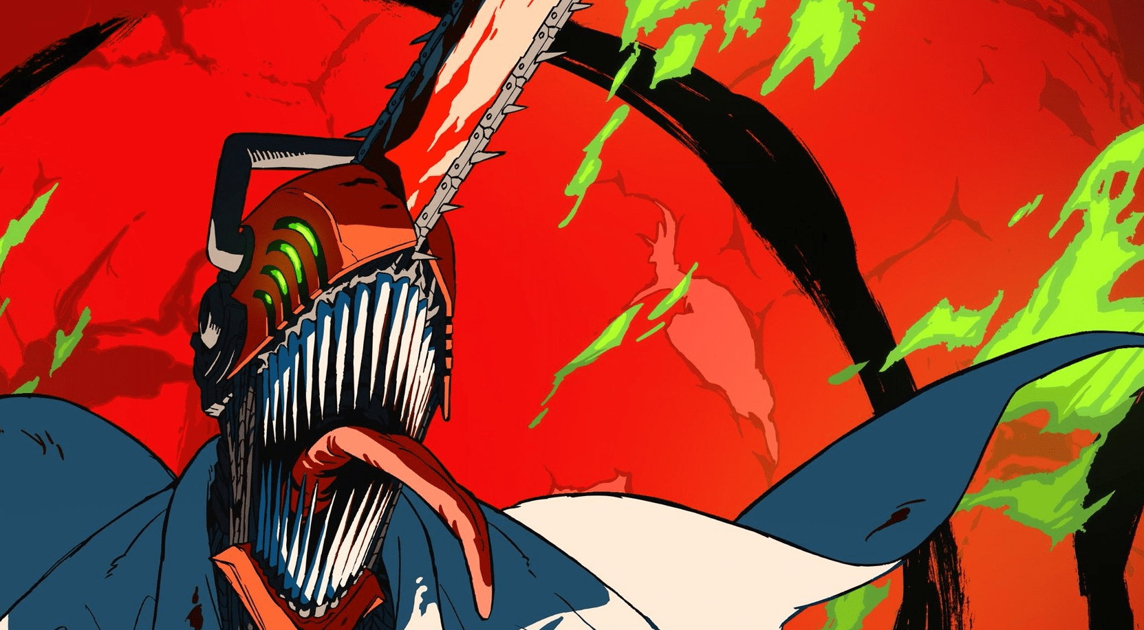 Denji dan Asa berdiri saling membelakangi di tengah kota Tokyo gelap dengan siluet iblis di langit — Chainsaw Man 2025