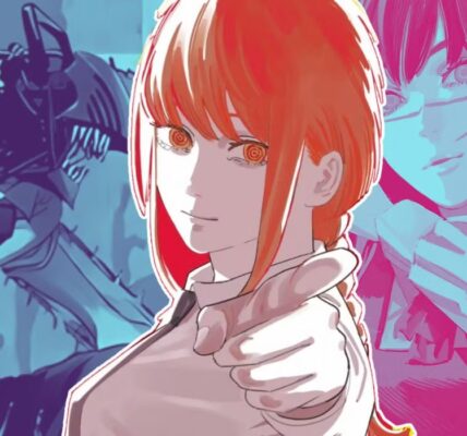 Makima Chainsaw Man menatap tajam dengan senyum misterius di balik jas Public Safety