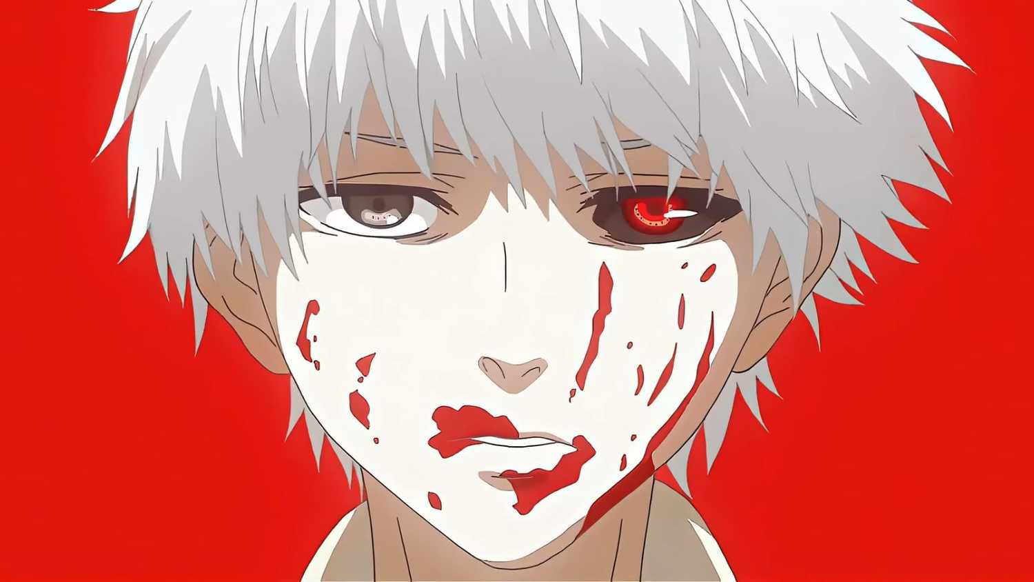 Kaneki berdiri dalam hujan dengan topeng satu mata, menggambarkan identitas ganda di Tokyo Ghoul 2025