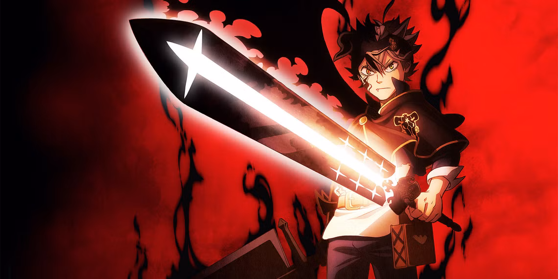 Asta berdiri di puncak tebing Hino dengan pedang anti-magic dan energi Zetten membara di tangan — simbol perlawanan di Black Clover 2025