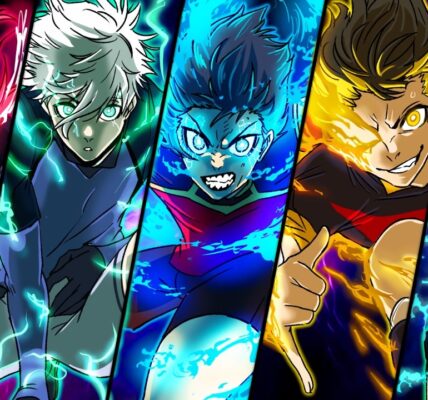 Isagi, Rin, dan Nagi berdiri di tiga stadion berbeda dengan aura biru menyala — simbol Neo Egoist League di Blue Lock 2025