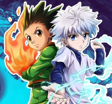Siluet kapal ekspedisi menuju Dark Continent, dengan bayangan Kurapika dan Ging berdiri di dek, dan monster raksasa mengintai dari kabut — simbol kengerian Hunter x Hunter 2025