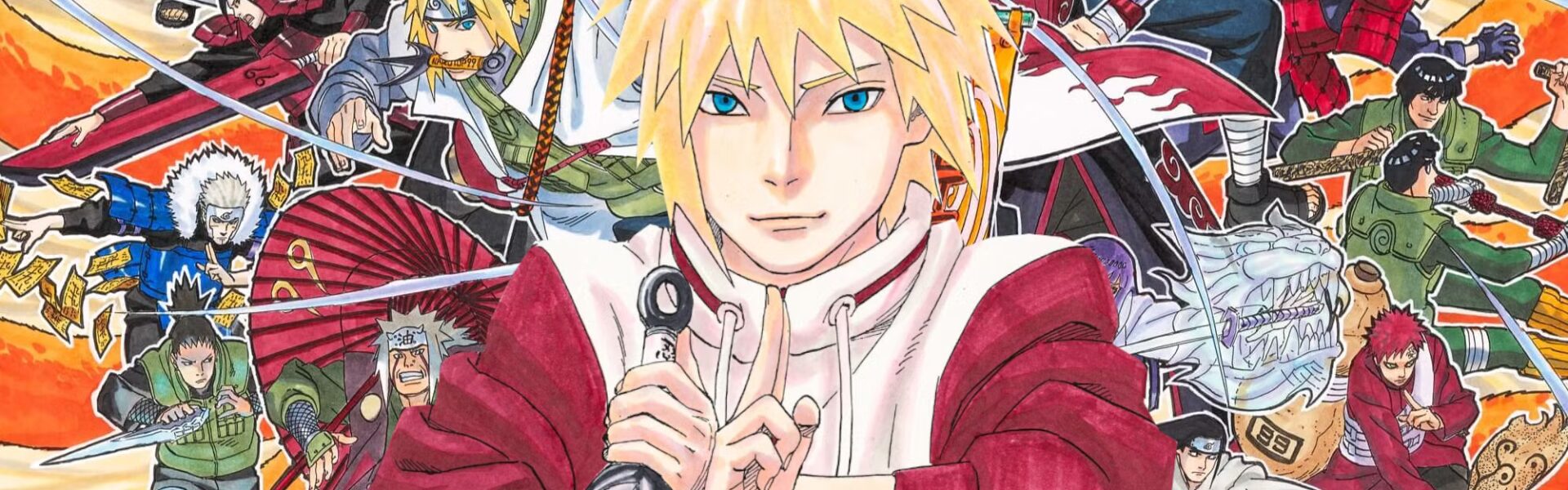 Minato muda memegang bola chakra biru pertama di tangan kanan, berdiri di hadapan Kushina yang mulai kehilangan kendali — momen awal lahirnya Rasengan di Naruto Minato Gaiden 2025