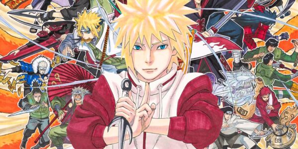Minato muda memegang bola chakra biru pertama di tangan kanan, berdiri di hadapan Kushina yang mulai kehilangan kendali — momen awal lahirnya Rasengan di Naruto Minato Gaiden 2025