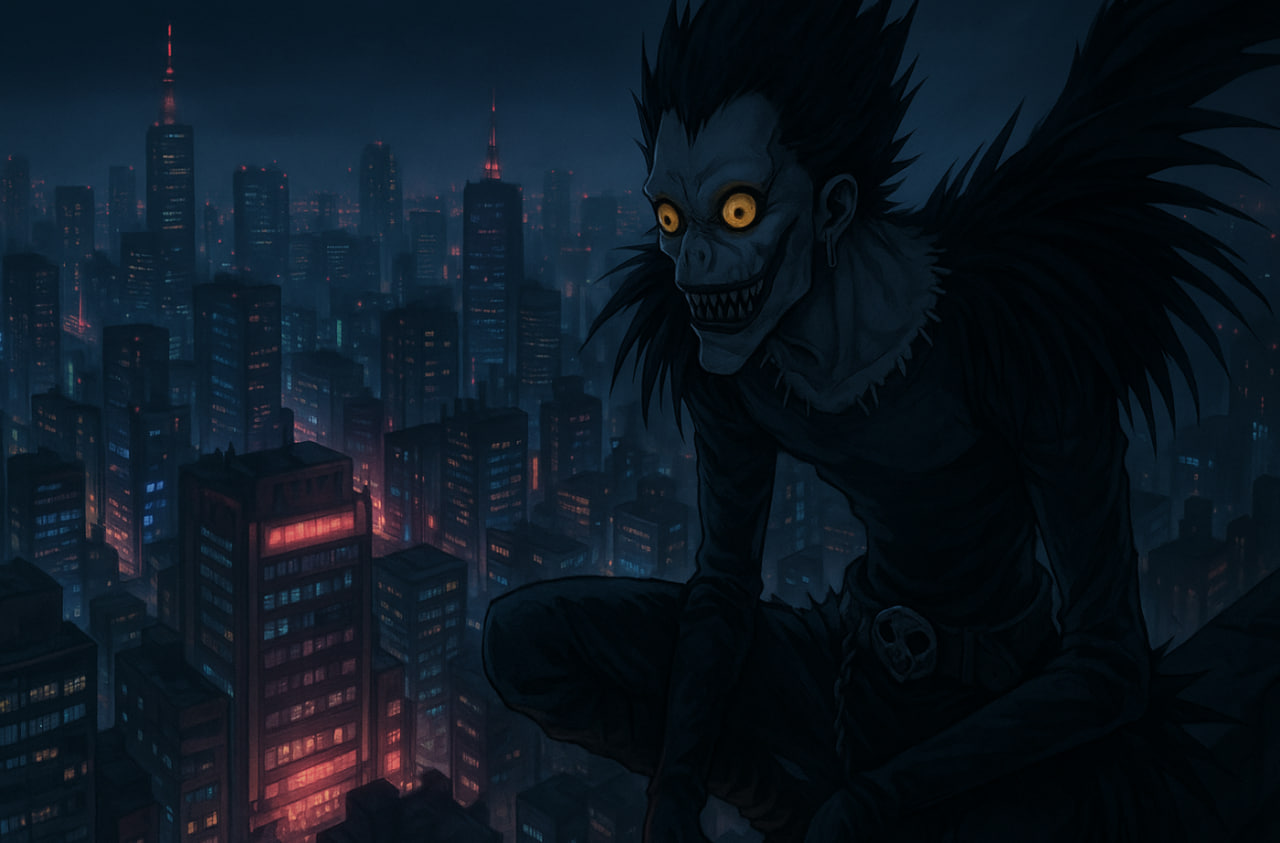 Ryuk mengintai kota futuristik dalam Death Note 2025