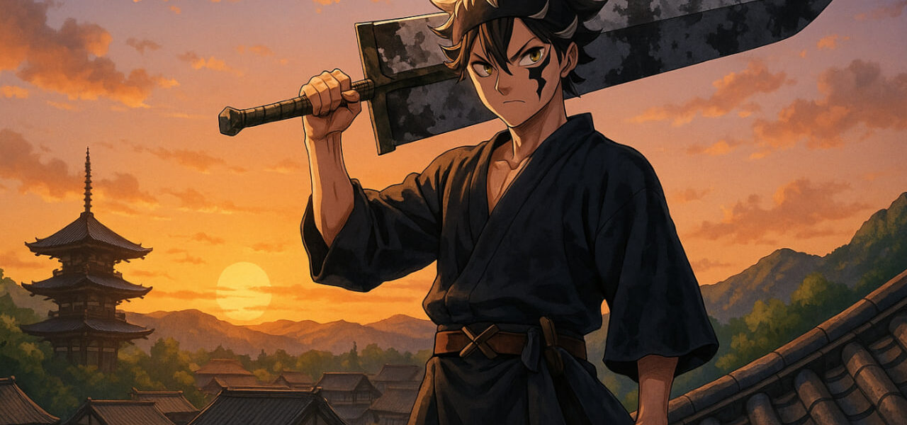 Asta berdiri di atas atap kuil samurai dengan pedang anti-magic — Black Clover 2025