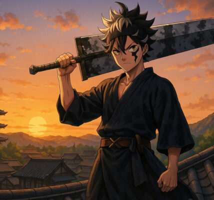 Asta berdiri di atas atap kuil samurai dengan pedang anti-magic — Black Clover 2025