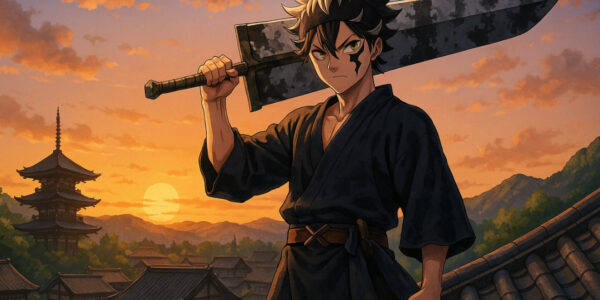 Asta berdiri di atas atap kuil samurai dengan pedang anti-magic — Black Clover 2025