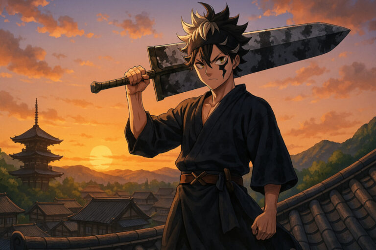 Asta berdiri di atas atap kuil samurai dengan pedang anti-magic — Black Clover 2025