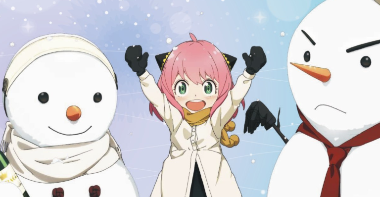 Keluarga Forger di pegunungan bersalju dengan aurora di langit, dari film Spy x Family Code White 2025